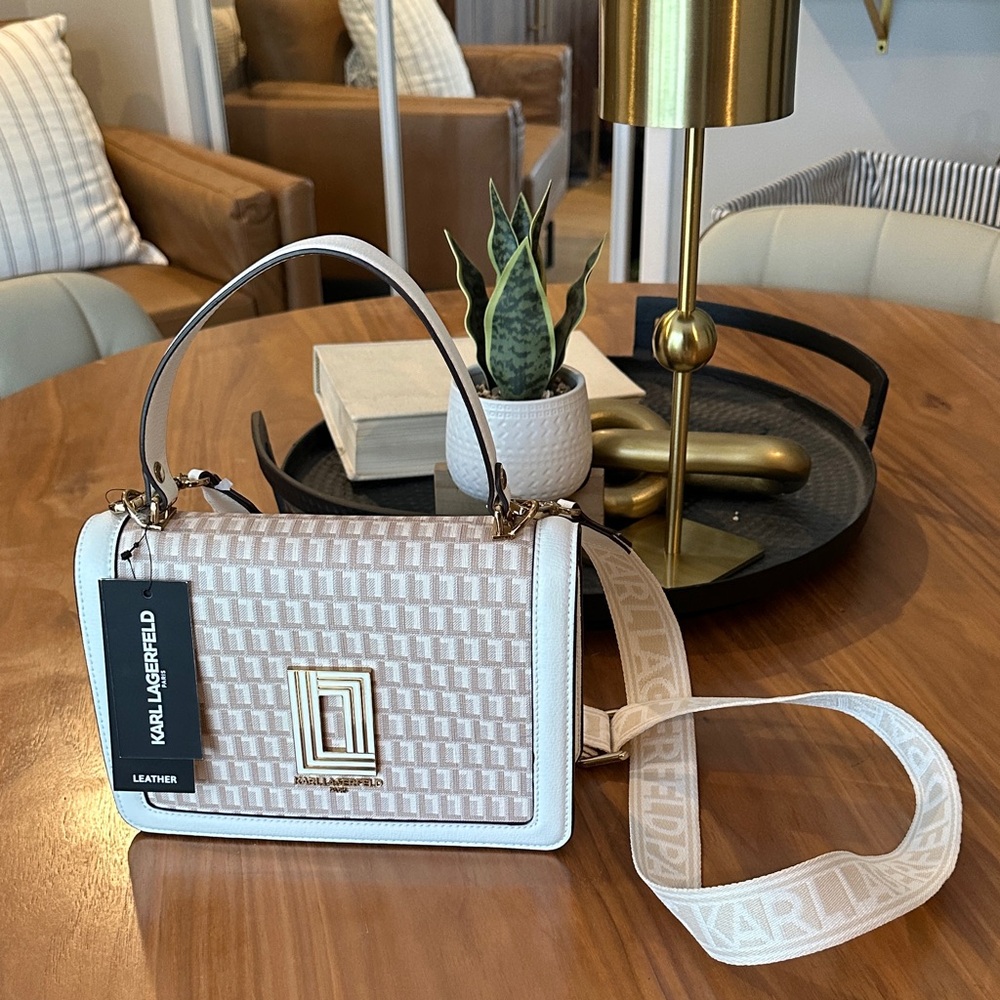 Karl Lagerfeld Beige and White Crossbody Bag